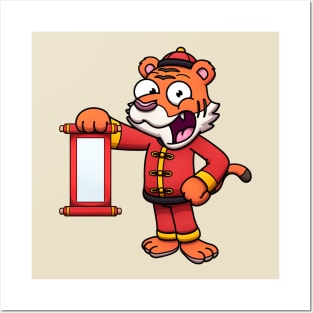 2022 Chinese New Year Cute Tiger With Scroll Posters and Art